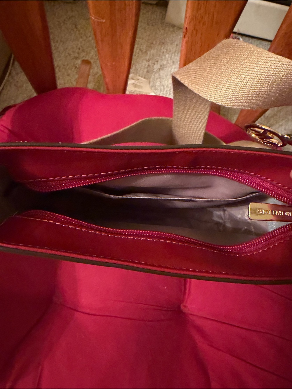 Michael Kors Red and White Signature Stripe Crossbody - Picture 3 of 3